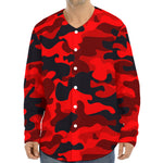 Red And Black Camouflage Print Long Sleeve Baseball Jersey