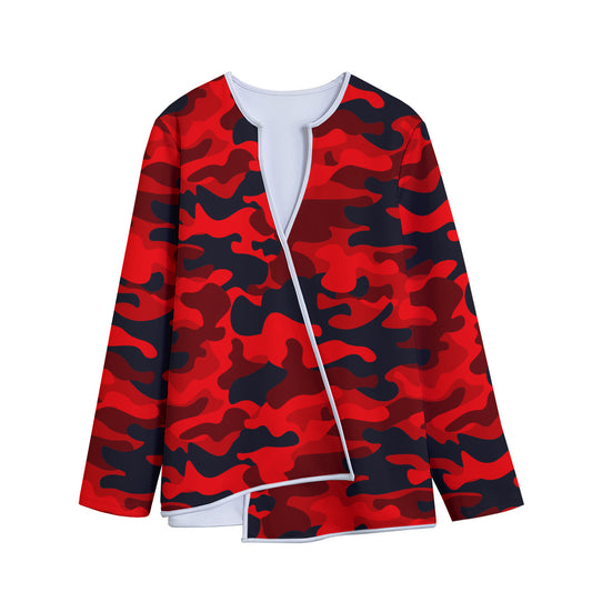 Red And Black Camouflage Print Long Sleeve Short Coat