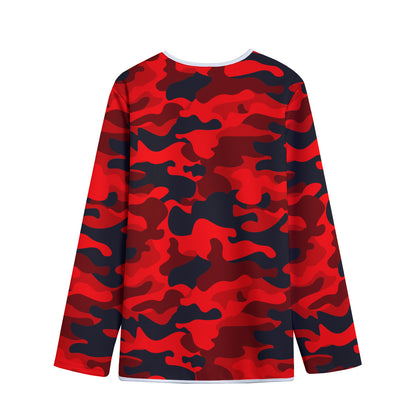 Red And Black Camouflage Print Long Sleeve Short Coat