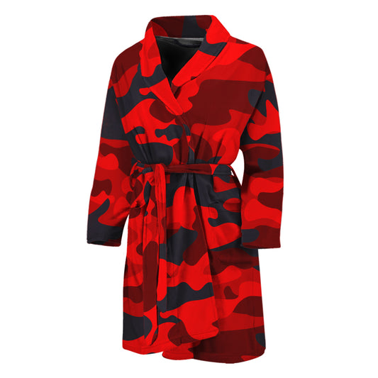 Red And Black Camouflage Print Men's Bathrobe