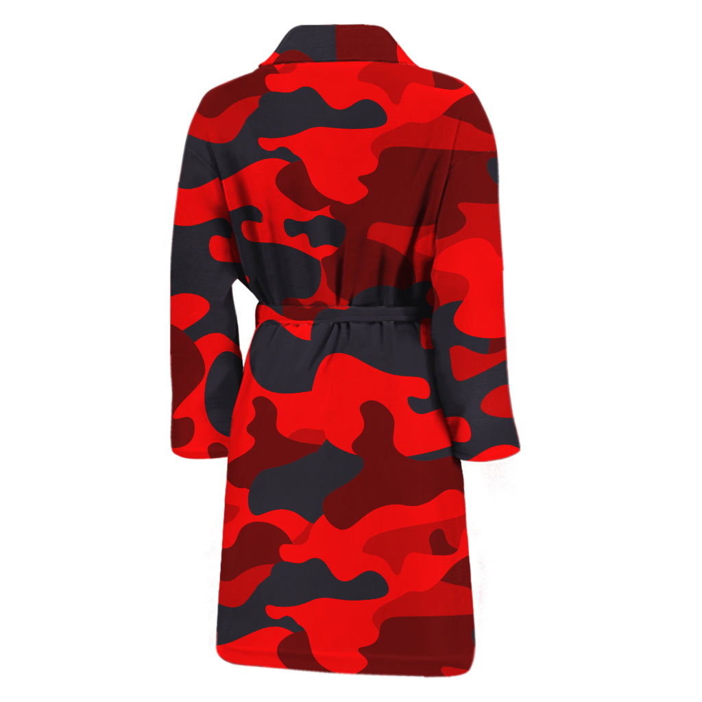 Red And Black Camouflage Print Men's Bathrobe