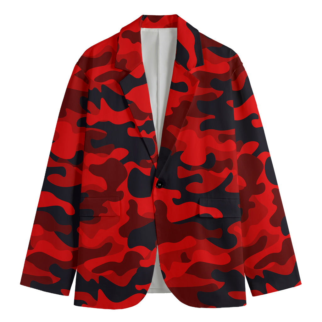 Red And Black Camouflage Print Men's Blazer