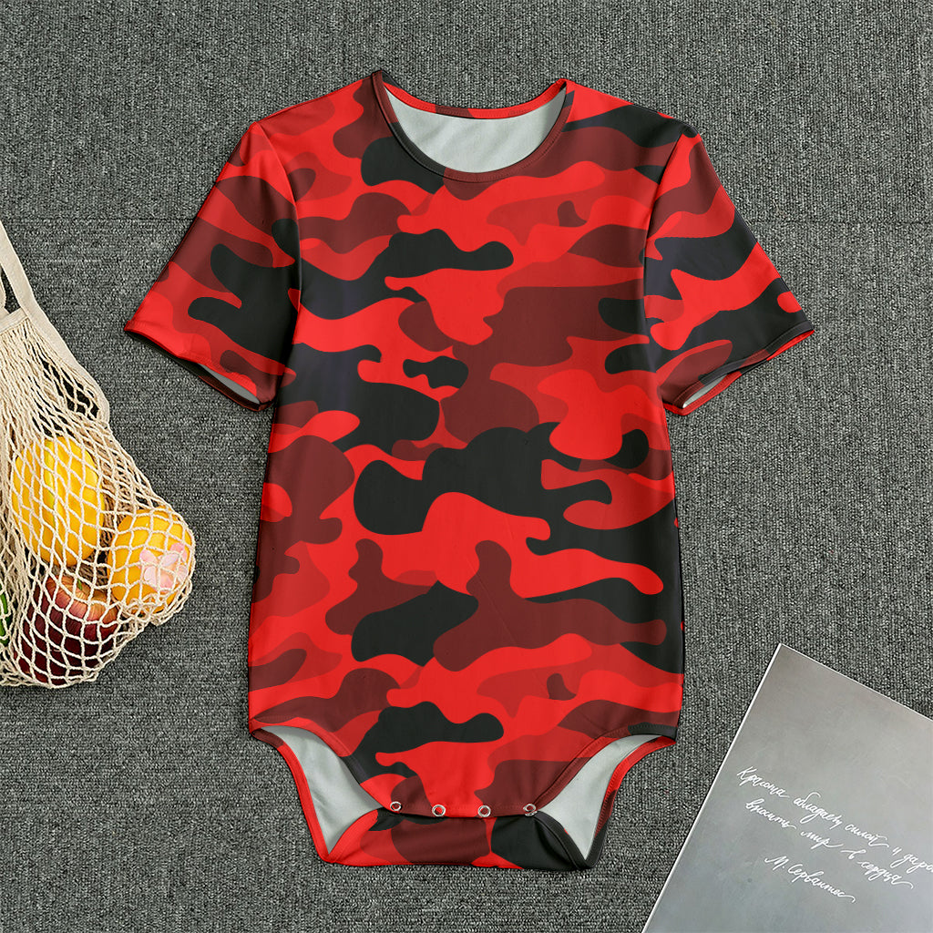 Red And Black Camouflage Print Men's Bodysuit