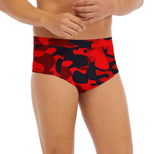 Red And Black Camouflage Print Men's Briefs