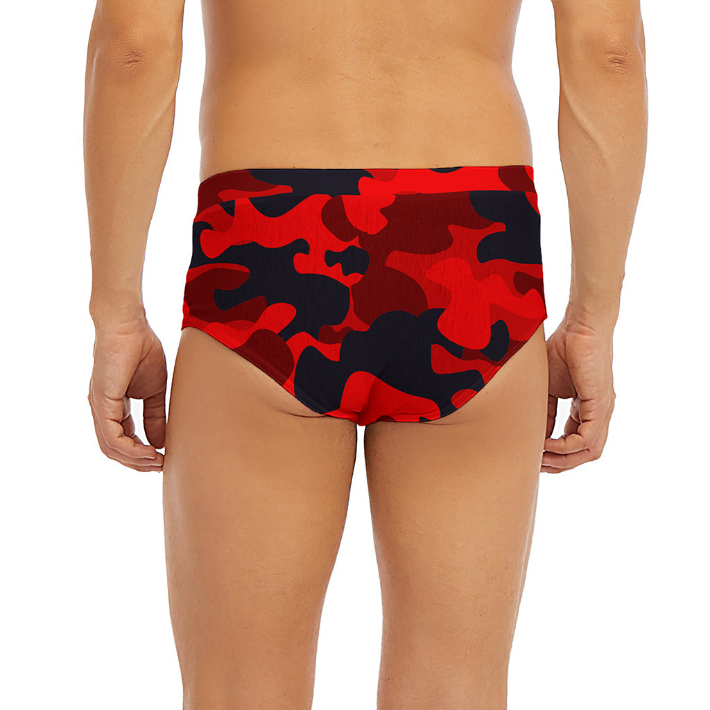 Red And Black Camouflage Print Men's Briefs
