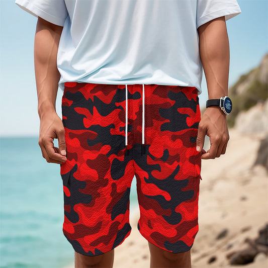 Red And Black Camouflage Print Men's Cargo Shorts