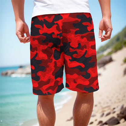 Red And Black Camouflage Print Men's Cargo Shorts
