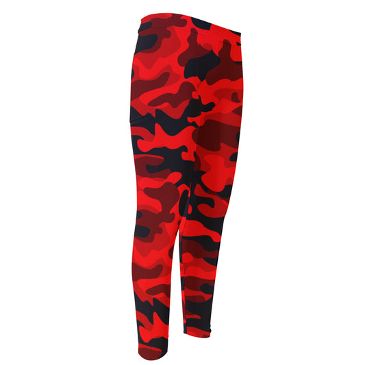 Red And Black Camouflage Print Men's Compression Pants