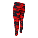 Red And Black Camouflage Print Men's Compression Pants