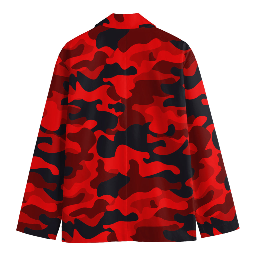 Red And Black Camouflage Print Men's Cotton Blazer