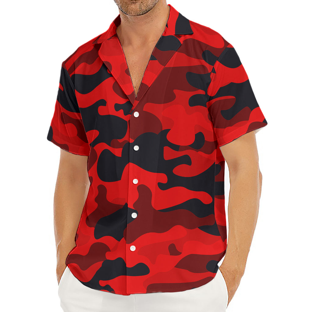 Red And Black Camouflage Print Men's Deep V-Neck Shirt