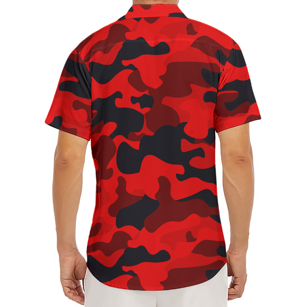 Red And Black Camouflage Print Men's Deep V-Neck Shirt