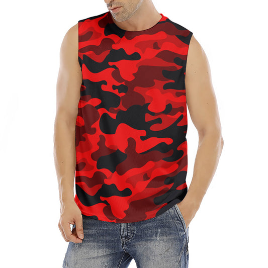 Red And Black Camouflage Print Men's Fitness Tank Top
