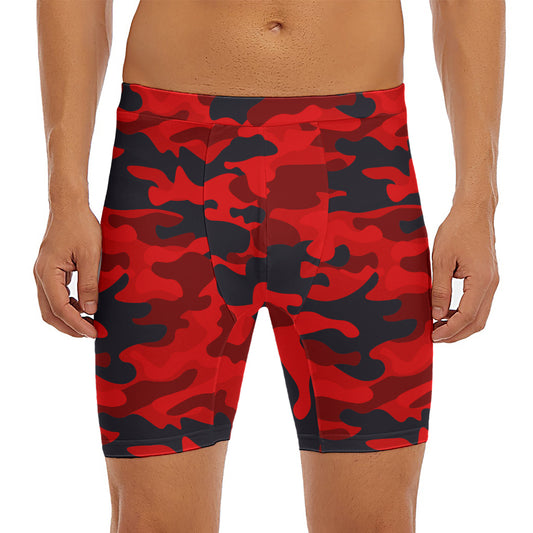 Red And Black Camouflage Print Men's Long Boxer Briefs