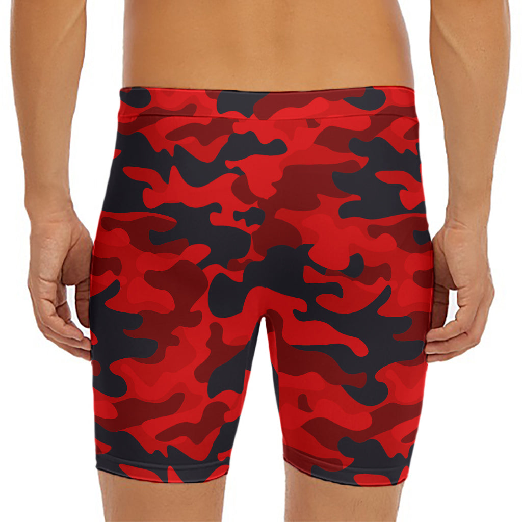 Red And Black Camouflage Print Men's Long Boxer Briefs