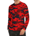 Red And Black Camouflage Print Men's Long Sleeve Rash Guard