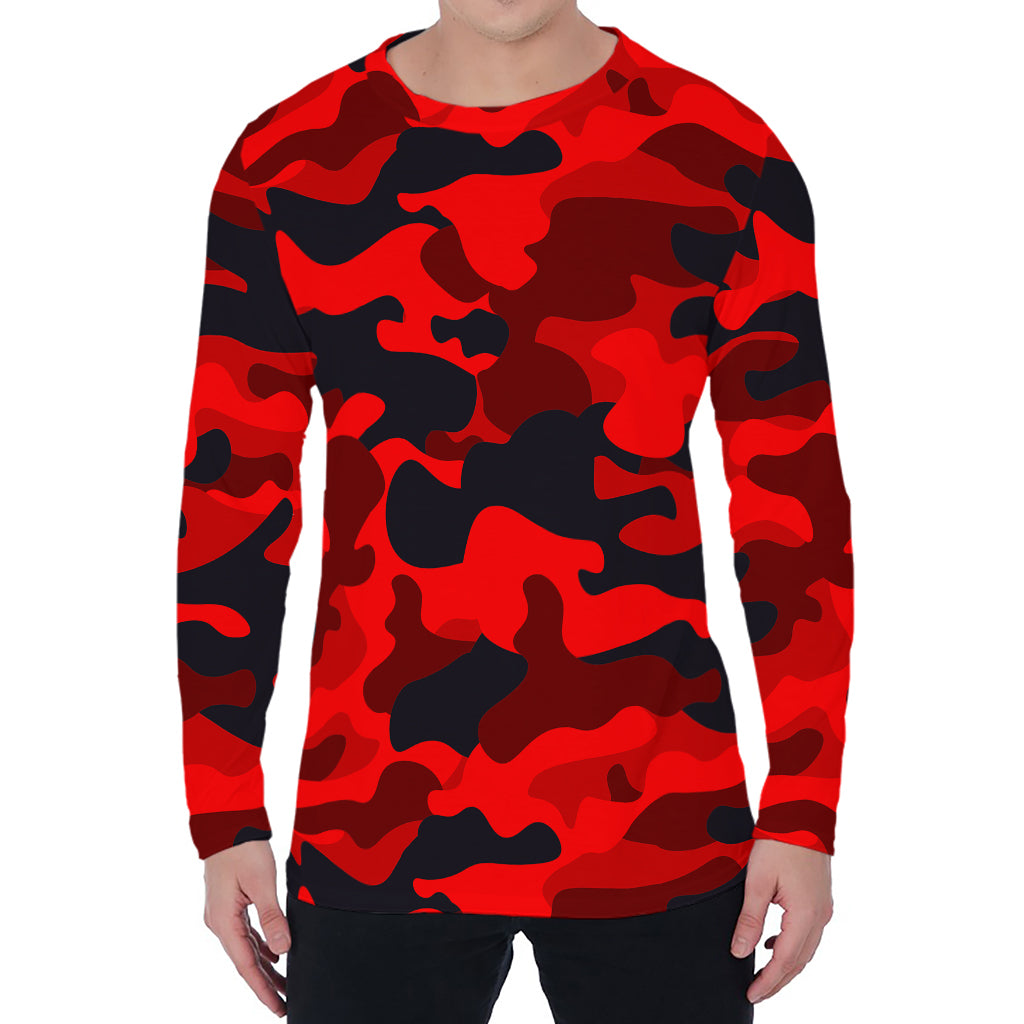 Red And Black Camouflage Print Men's Long Sleeve T-Shirt