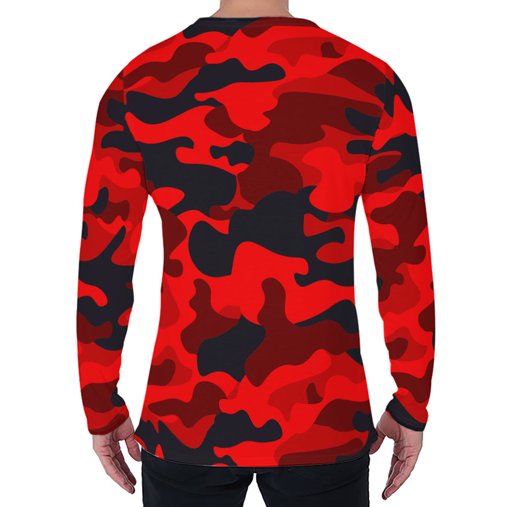 Red And Black Camouflage Print Men's Long Sleeve T-Shirt