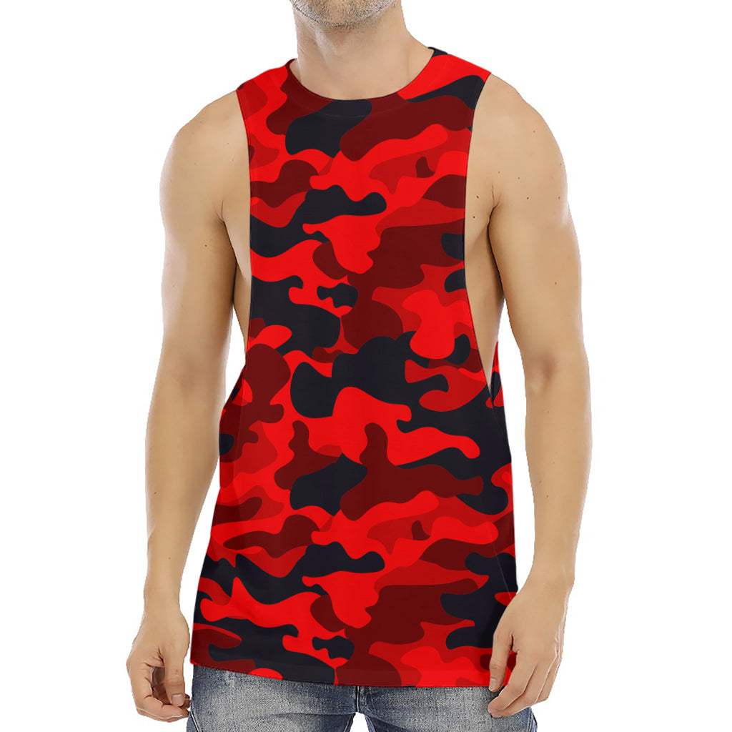 Red And Black Camouflage Print Men's Muscle Tank Top