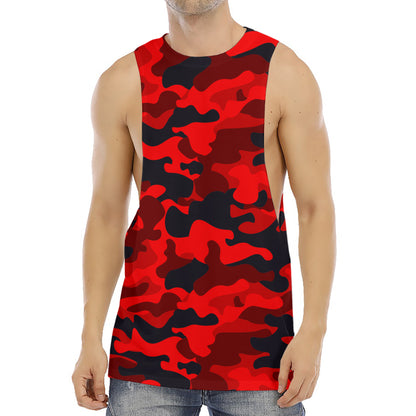 Red And Black Camouflage Print Men's Muscle Tank Top