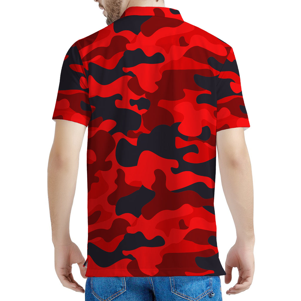 Red And Black Camouflage Print Men's Polo Shirt