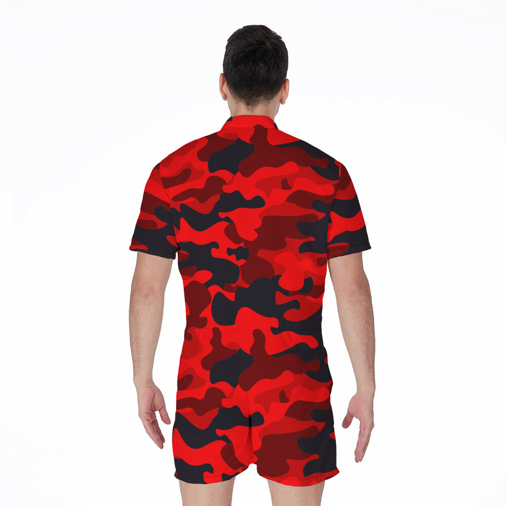 Red And Black Camouflage Print Men's Rompers