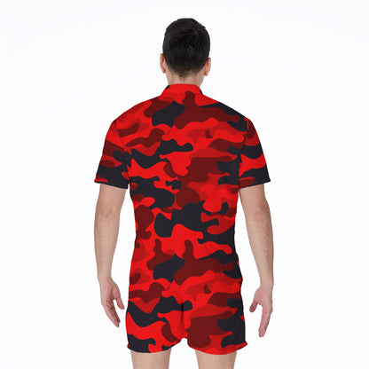 Red And Black Camouflage Print Men's Rompers