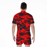 Red And Black Camouflage Print Men's Rompers