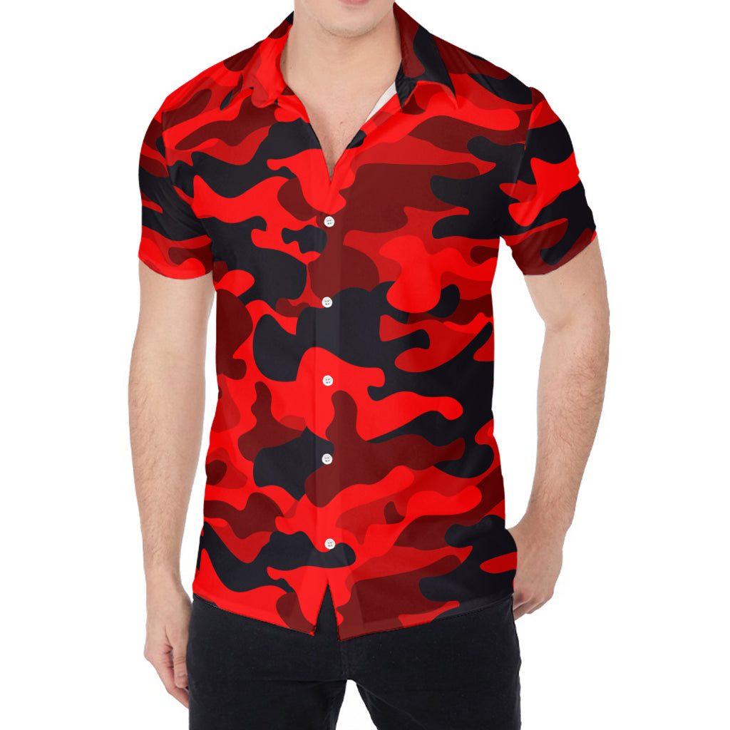 Red And Black Camouflage Print Men's Shirt