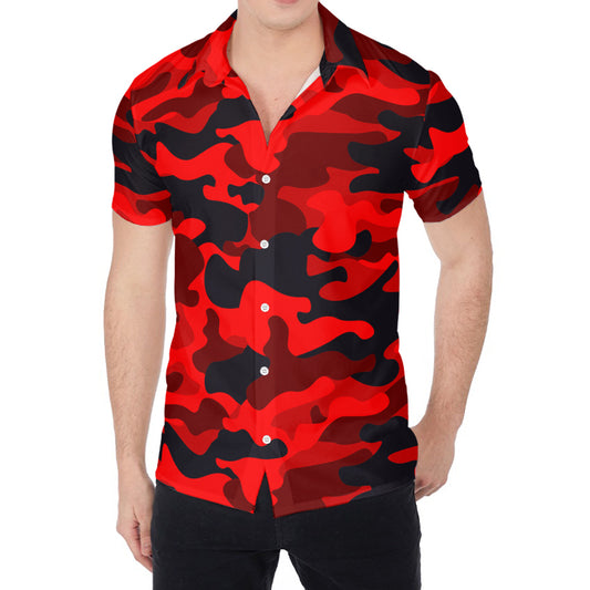 Red And Black Camouflage Print Men's Shirt