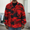 Red And Black Camouflage Print Men's Shirt Jacket