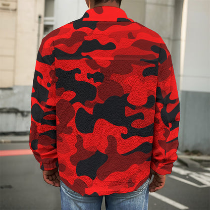 Red And Black Camouflage Print Men's Shirt Jacket