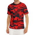 Red And Black Camouflage Print Men's Short Sleeve Rash Guard