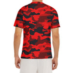 Red And Black Camouflage Print Men's Short Sleeve Rash Guard