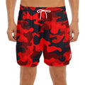 Red And Black Camouflage Print Men's Split Running Shorts