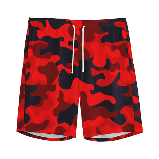 Red And Black Camouflage Print Men's Sports Shorts