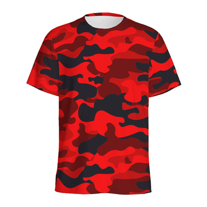 Red And Black Camouflage Print Men's Sports T-Shirt