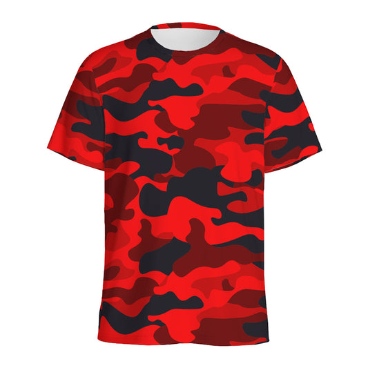Red And Black Camouflage Print Men's Sports T-Shirt