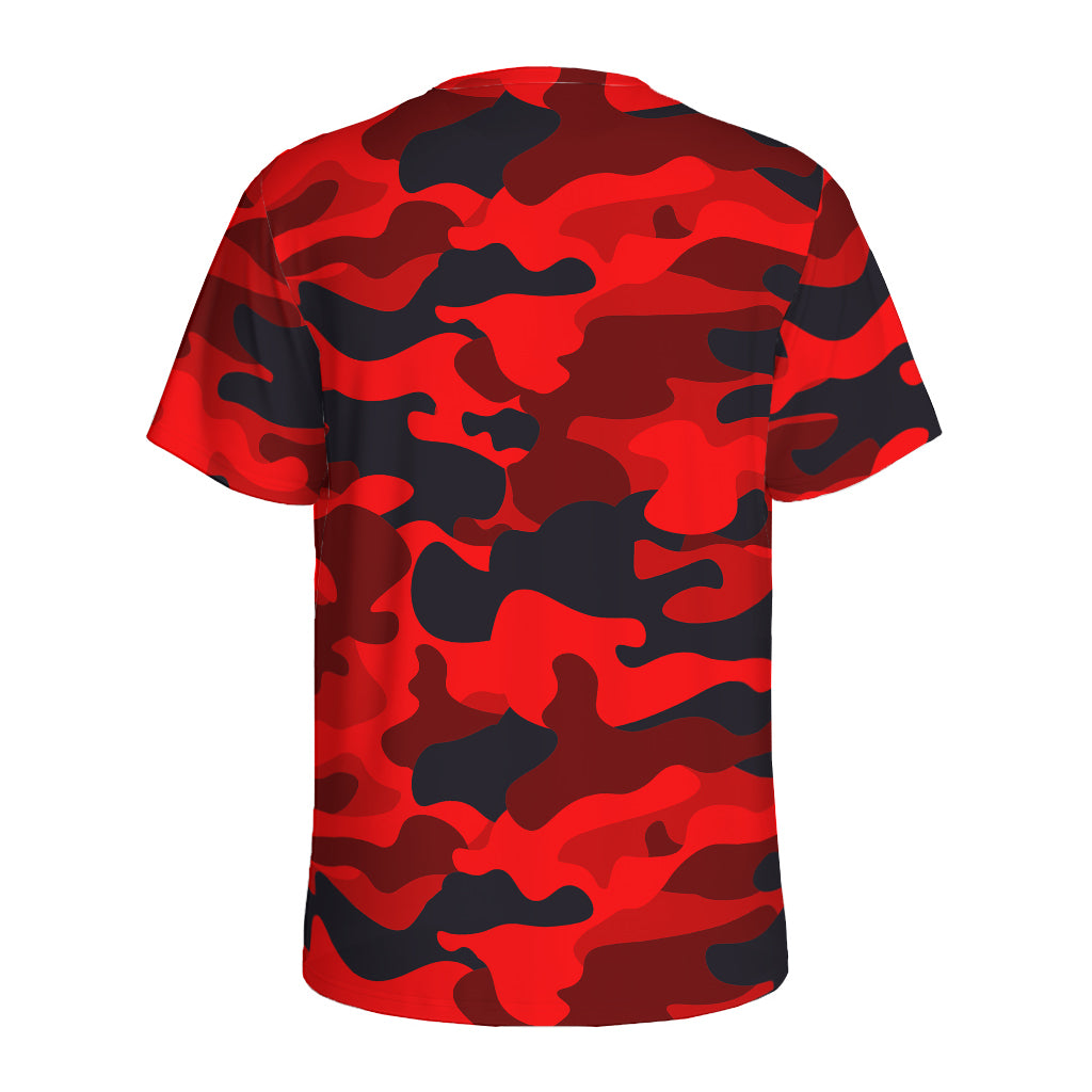 Red And Black Camouflage Print Men's Sports T-Shirt