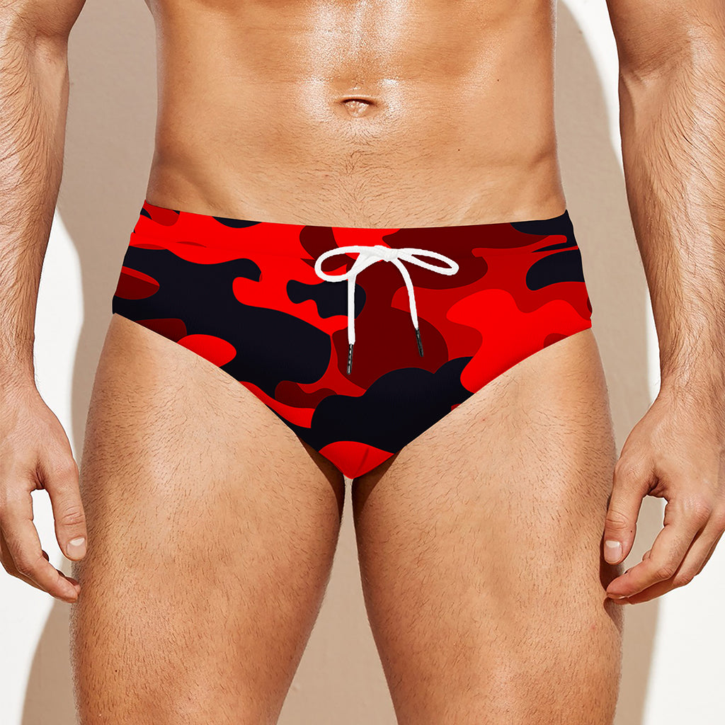Red And Black Camouflage Print Men's Swim Briefs