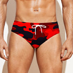 Red And Black Camouflage Print Men's Swim Briefs