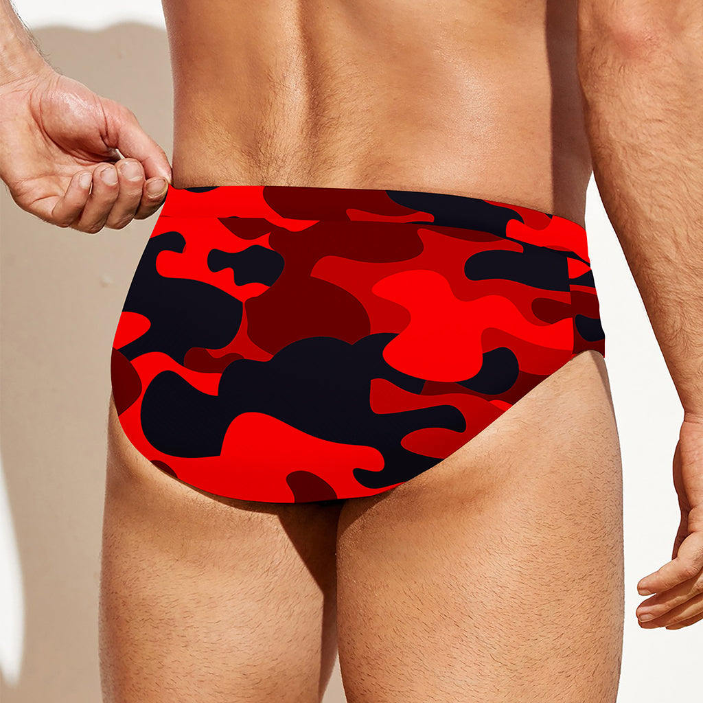 Red And Black Camouflage Print Men's Swim Briefs