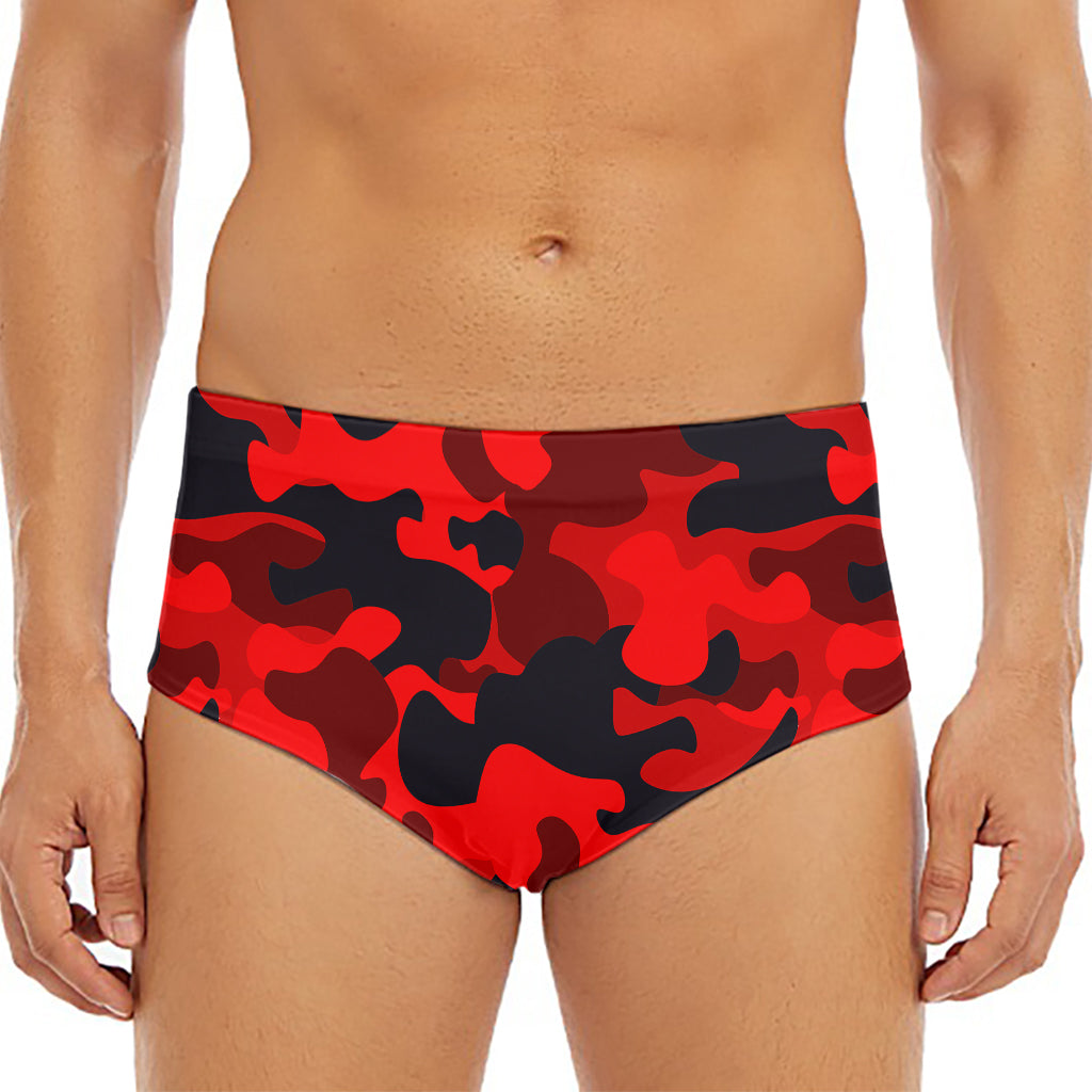 Red And Black Camouflage Print Men's Triangle Swim Briefs