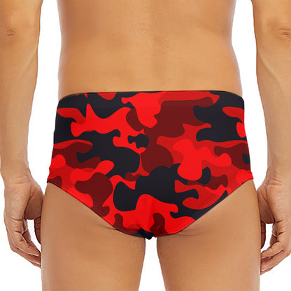 Red And Black Camouflage Print Men's Triangle Swim Briefs