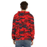 Red And Black Camouflage Print Men's Velvet Pullover Hoodie