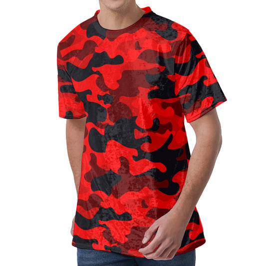 Red And Black Camouflage Print Men's Velvet T-Shirt
