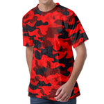 Red And Black Camouflage Print Men's Velvet T-Shirt