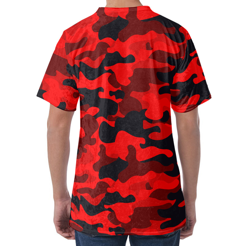 Red And Black Camouflage Print Men's Velvet T-Shirt