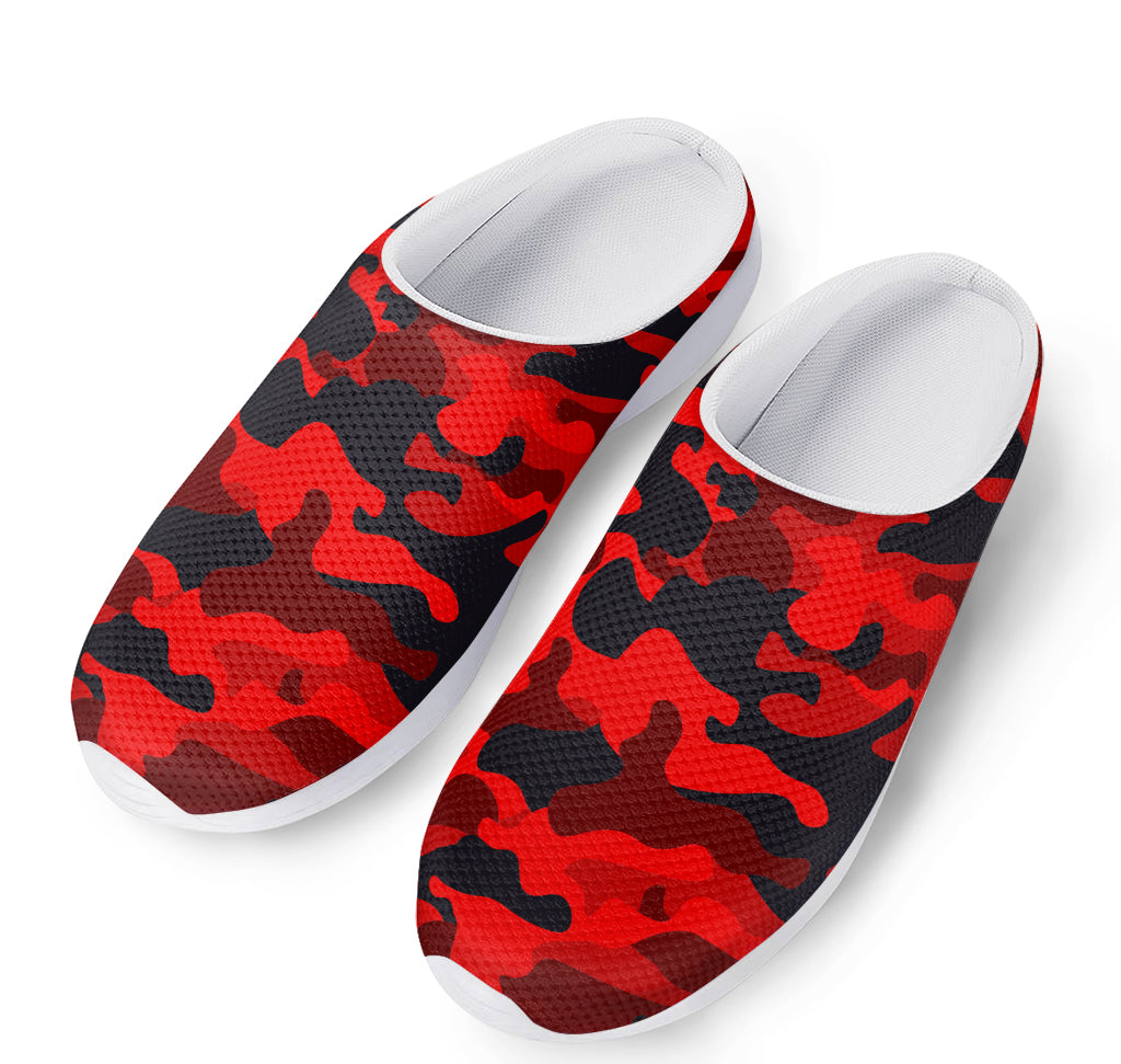 Red And Black Camouflage Print Mesh Casual Shoes