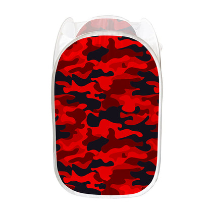 Red And Black Camouflage Print Mesh Laundry Hamper